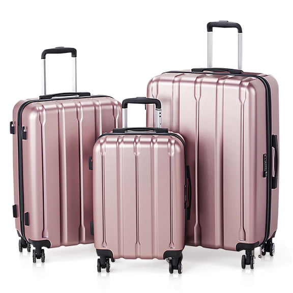 Ktaxon 3-Piece Hardshell Luggage Set Lightweight ABS PC Carry On Suitcase with TSA Lock, 360° Spinner Wheels Rose Gold
