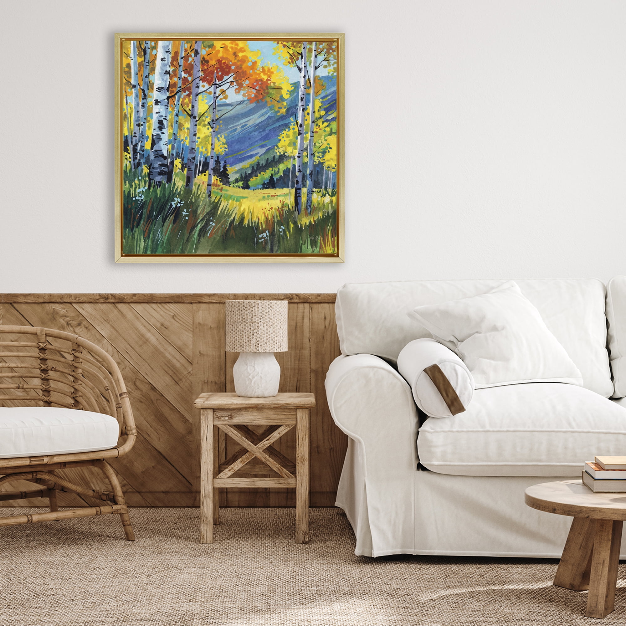 Stupell Industries Autumn Golden Birch Grove Gold Framed Floater Canvas Wall Art, design by Kate Jarvik Birch