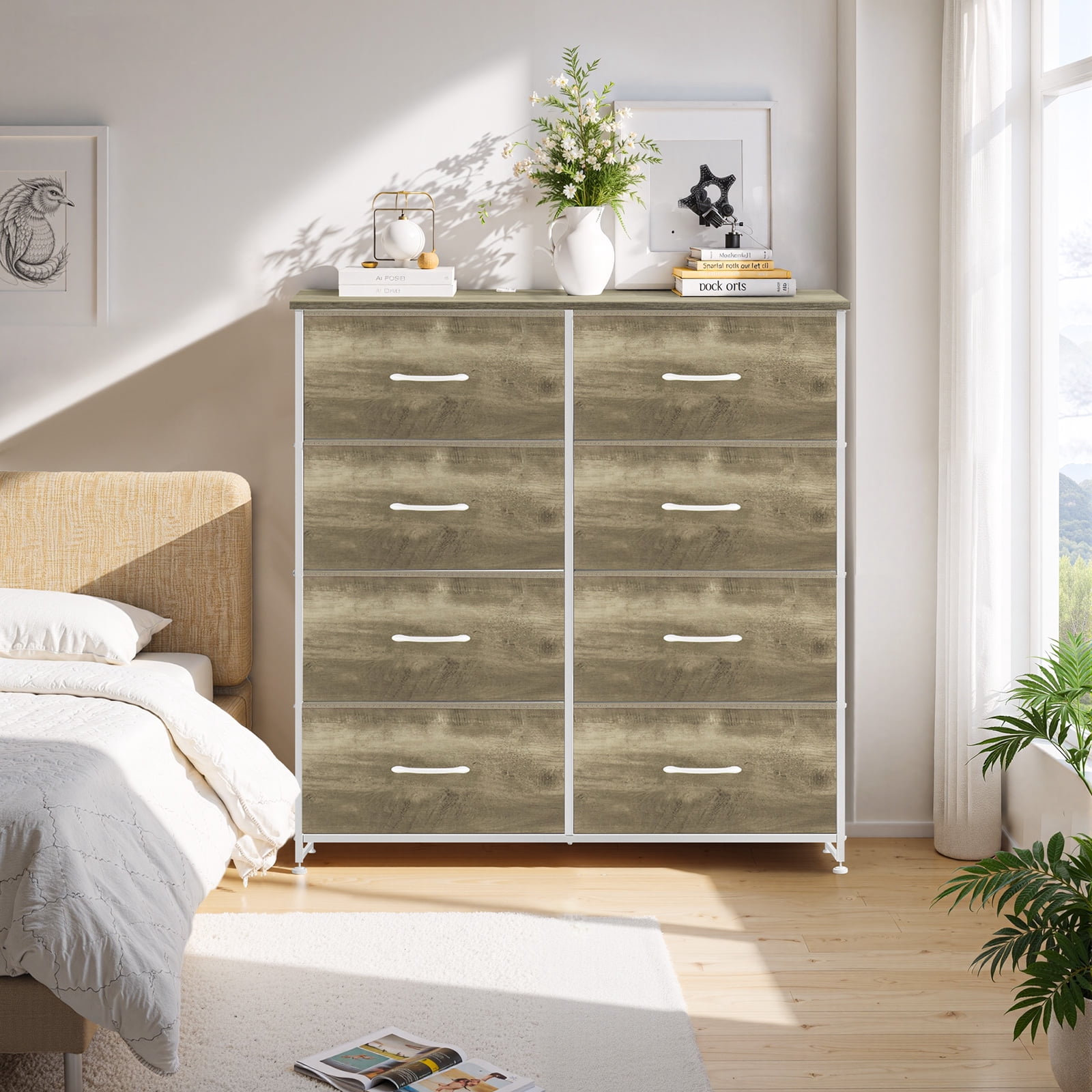 Dresser, Betcozy Storage Organizer with 8 Drawers for Bedroom, Chest of Drawers with Sturdy Metal Frame, Wood Tabletop for Closet, Nursery, Smoked ash