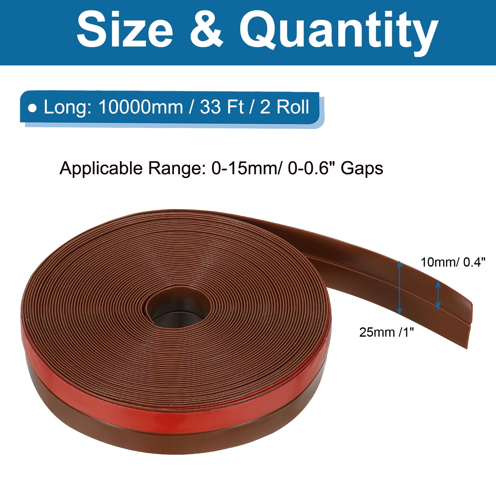 Uxcell Silicone Seal Strip, 2 Roll 20 Ft x 1" Width Self Adhesive Door Draft Stopper Weather Stripping Tape for Gap, Grey/Red