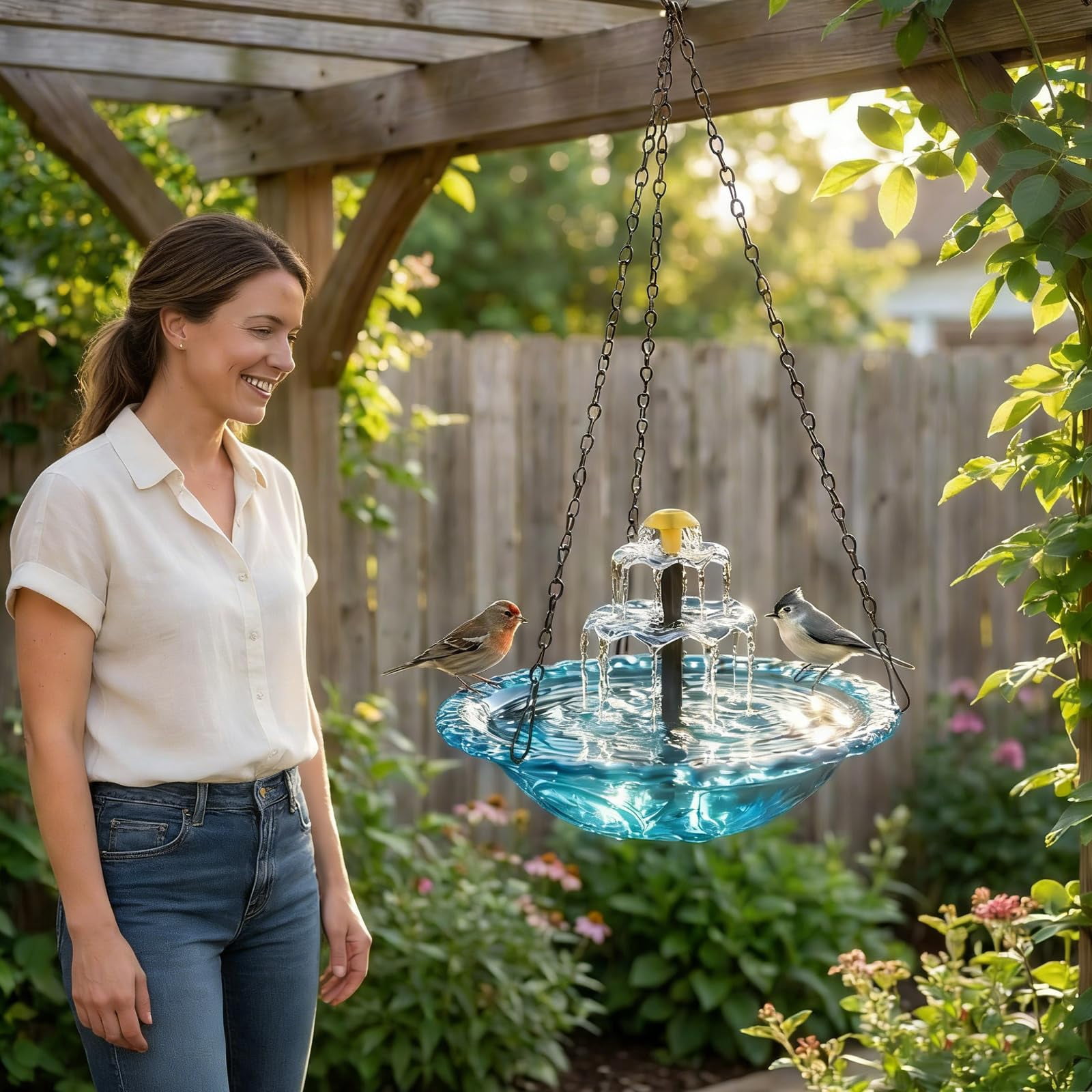 Solar Cascade Hanging Bird Bath Fountain,Hanging Solar-Powered Bird Bath Fountain Pump and Distributor,Outdoor Decorative Bird Bath and Shower Set,Suitable for Outdoor use, Patios,and Gardens