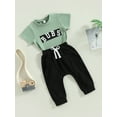 thumbnail image 3 of Bagilaanoe 2pcs Newborn Baby Boy Long Pants Set Letter Print Short Sleeve T-Shirt Tops + Flare Trousers 3M 6M 9M 12M 18M 24M Infant Casual Outfits, 3 of 9