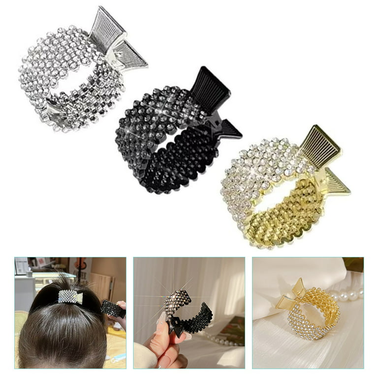 Temu 3pcs Crystal Hair Clips High Ponytail Holder Metal Rhinestone Hair Claw Clip, Hair Bows for Thick Hair Accessories for Girls Women Hair Clamps for