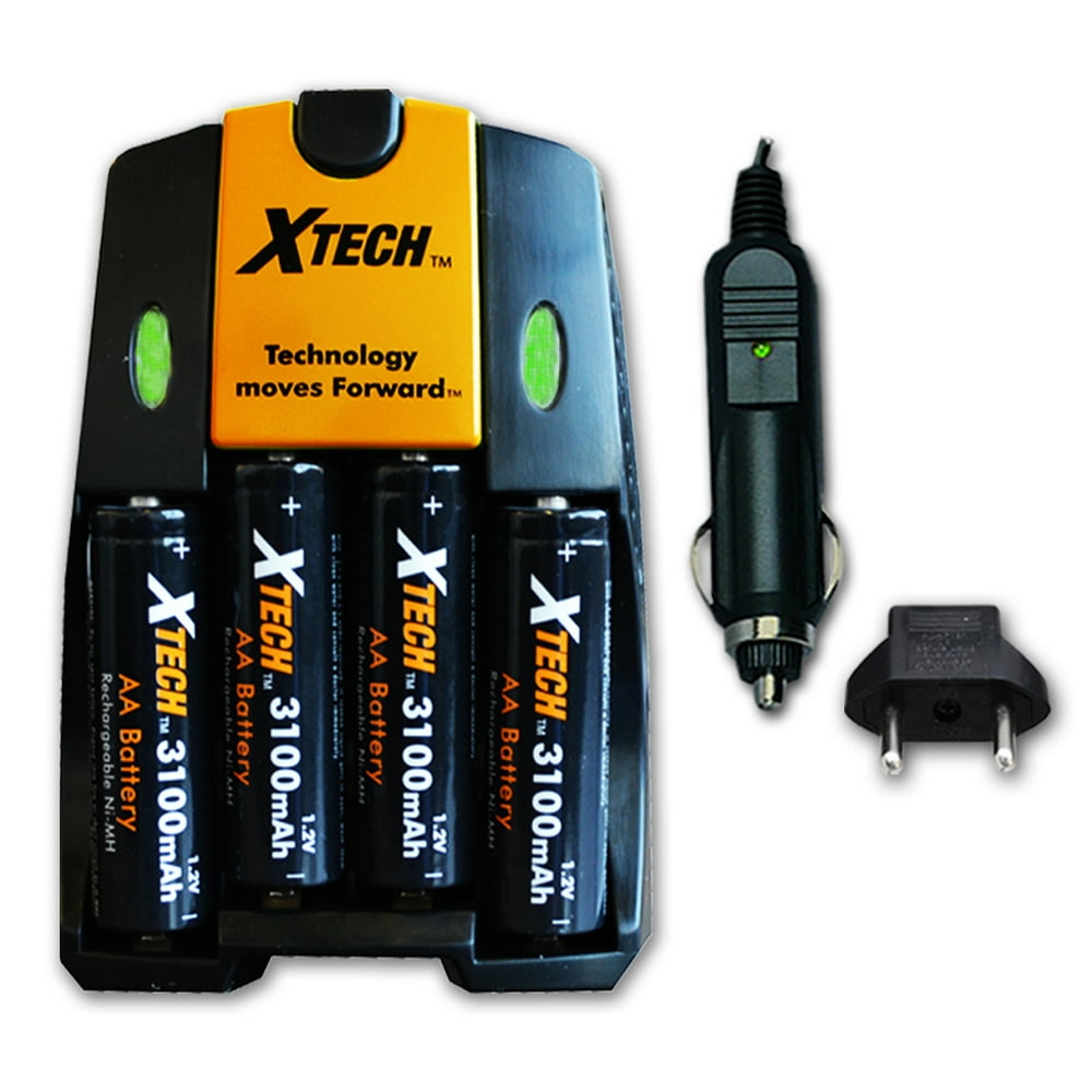 Xtech High Speed AC/DC Charger plus 4 AA NiMH 3100mAh High Capacity