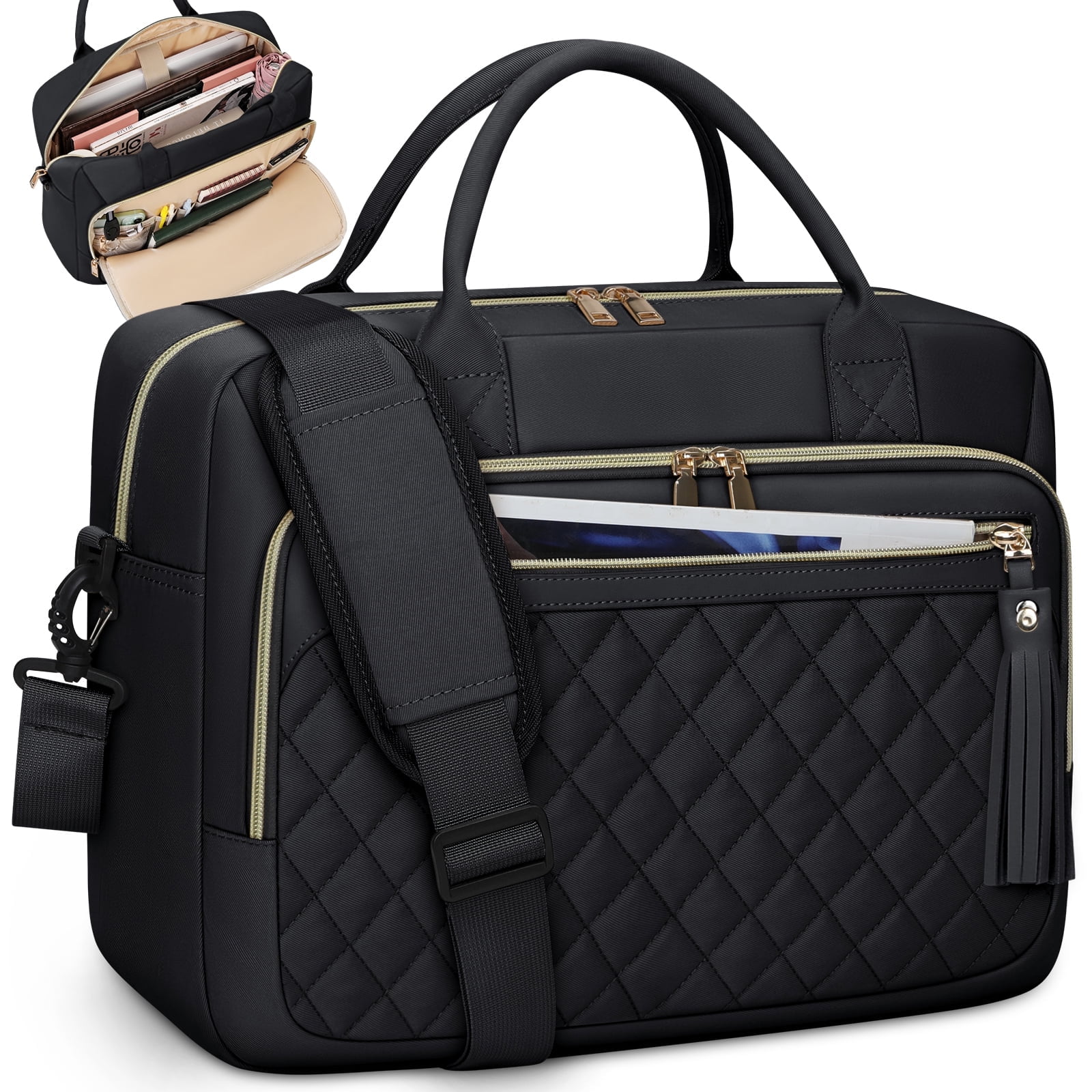 RAINSMORE Laptop Bag 17.3 Inch Messenger Shoulder Bags for Women Waterproof Computer Briefcase Large Laptop Case for Work Business Office College Travel,Black