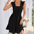 thumbnail image 6 of Tumotour Summer Dress for women Solid Color Square Neck Sleeveless Ruffle Dress High Waist Smocked Strappy Casual Short Mini Dresses Ear Flounce Wrinkled Hem Dress, 6 of 6