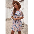 thumbnail image 2 of Uhndy Women's Mini Dress Floral Print Crew Neck Ruffle Short Sleeve Swing Dresses Pink S, 2 of 5