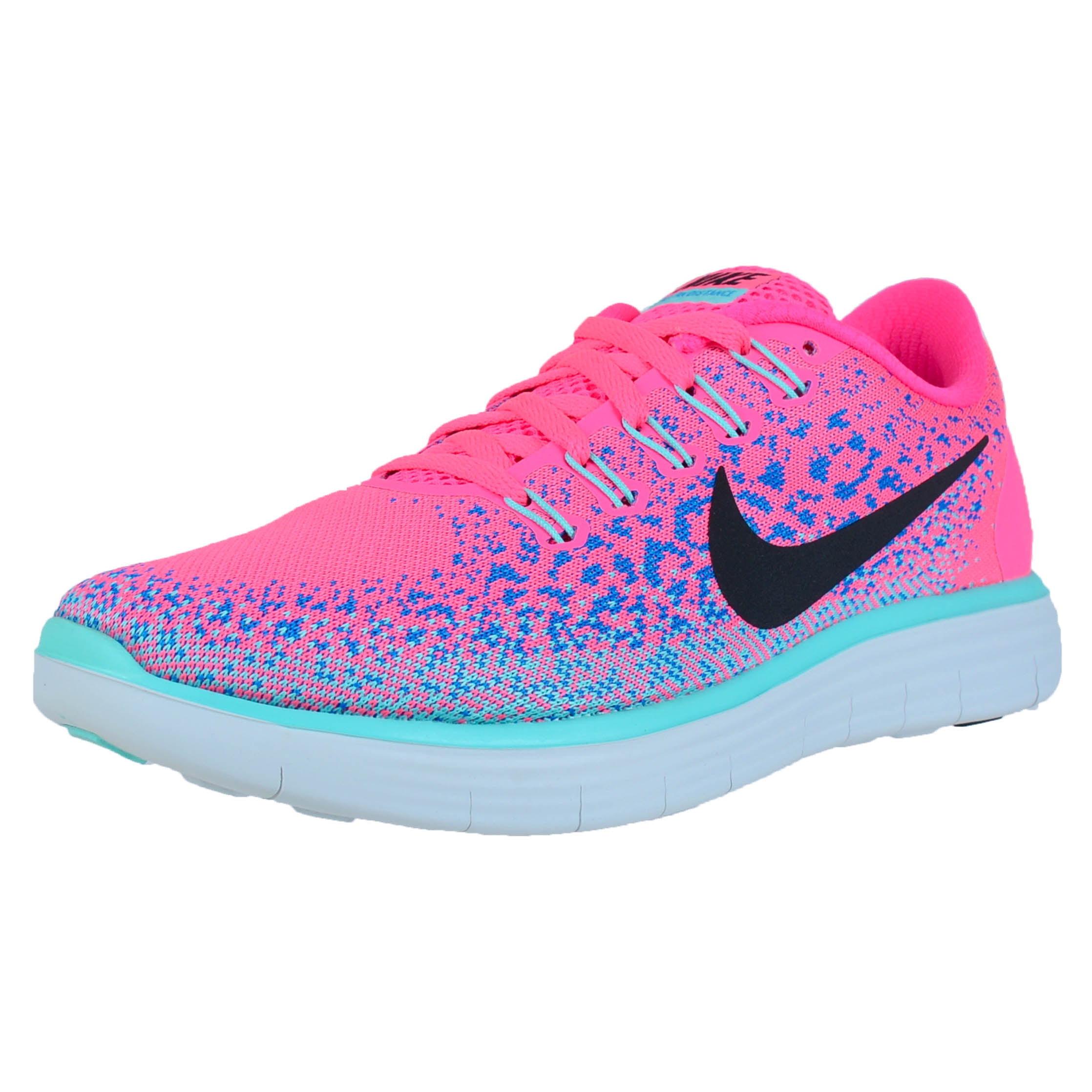 NIKE WOMENS FREE RN DISTANCE RUNNING SHOES HYPER PINK BLACK BLUE GLOW ...