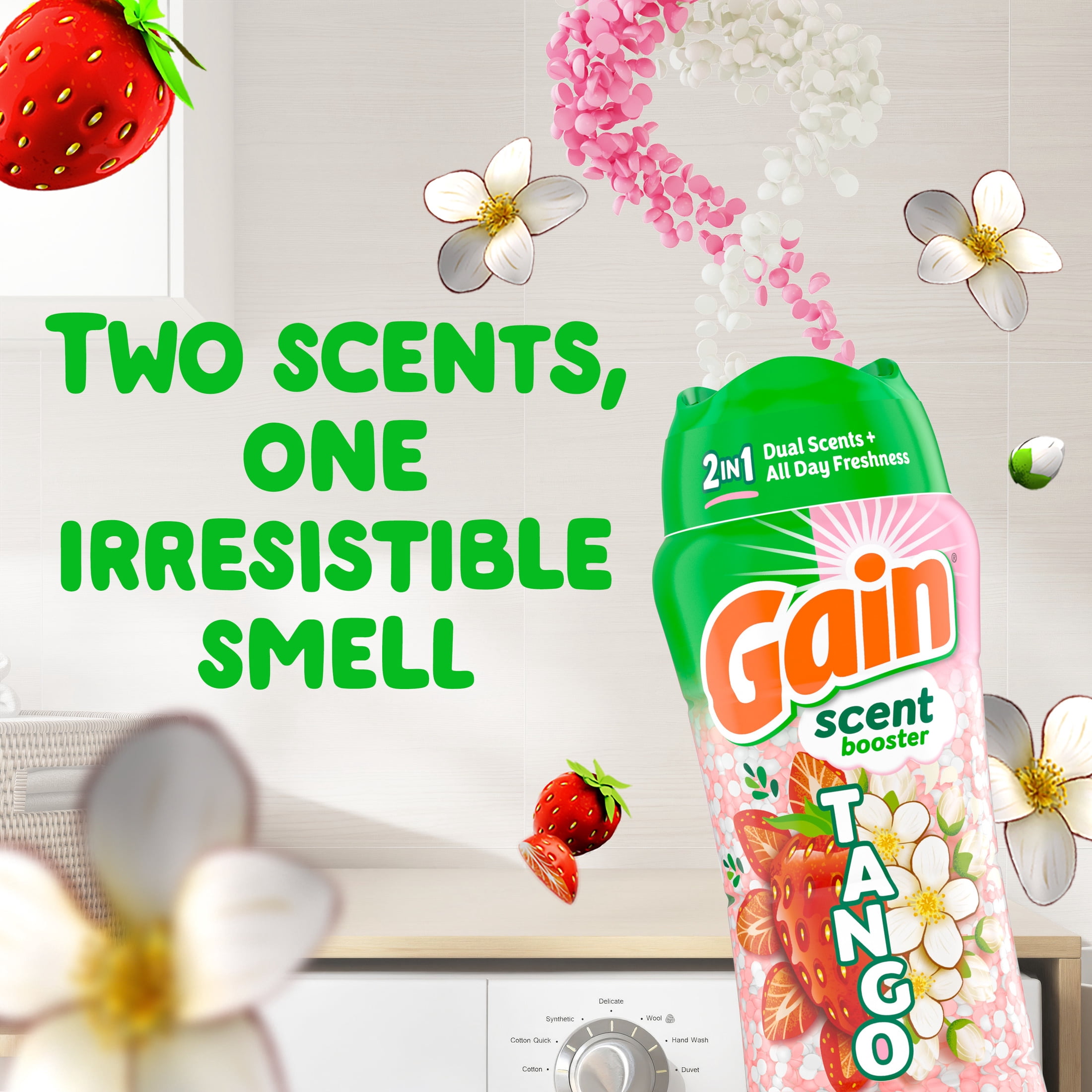 (4 pack) Gain Laundry Scent Beads, Tango 2-in-1 In-Wash Scent Booster, Dual Strawberry & Shea Scent, 21.1 oz
