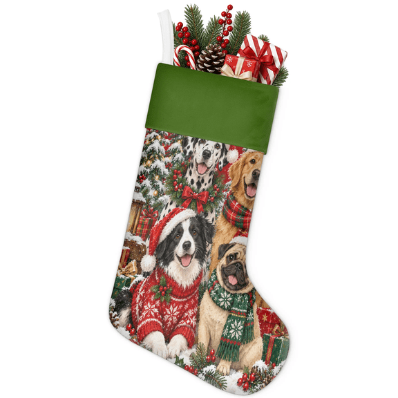Jiaoprinted Christmas Stocking, 18 Inch Christmas Dogs Soft Large Xmas Decorative Stocking with Hanging Loop for Fireplace Mantel Holiday Decor