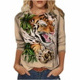 thumbnail image 2 of Womens Animal Graphic T Shirt Novelty Tiger Leopard Print Tees 3/4 Sleeve Trendy Tops Summer Round Neck Blouses, 2 of 5