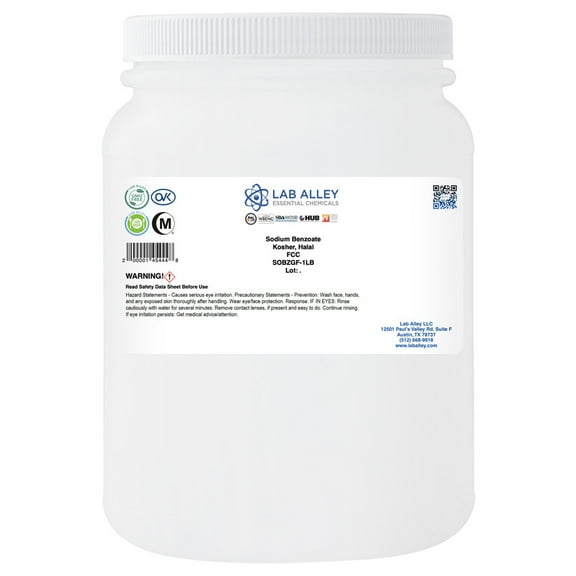 Lab Alley Sodium Benzoate, Food Grade, Kosher Certified, Halal, GMO-Free - 1lb