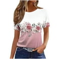 thumbnail image 2 of JTZGDY Womens Tops Loose Fit Casual Short Sleeve Round Neck Boho Floral Printed T-Shirts Trendy Oversized Basic Tunic Blouse Pink#01 S, 2 of 4