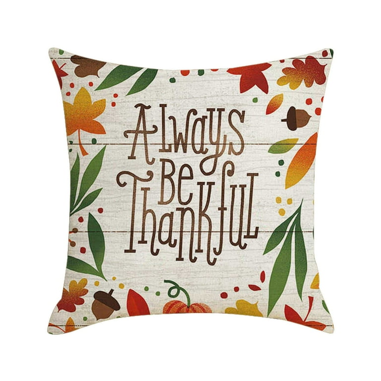 Set of 4 Thanksgiving Throw Pillow Covers with Seasonal Fall Quotes, 4  Autumn Designs (17 x 17 In)