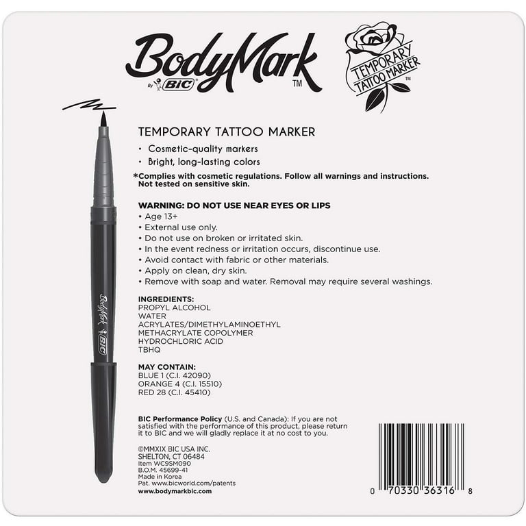 BIC BodyMark Temporary Tattoo Body Marker Cosmetic Quality 9 Colors Pack -  Walmart.com
