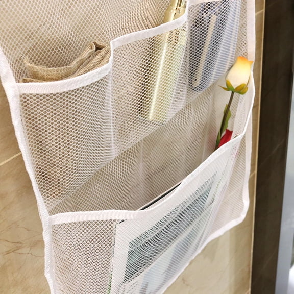 Mobutofu Nylon Mesh Hanging Storage Bag 45x52cm with Cup for Bathroom, Toy Organizer and Bath Accessories Holder, 1 Piece