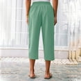 thumbnail image 4 of Kvture Linen Capri Pants for Women Casual Summer Elastic Waist Straight Leg Crop Pants Drawstring Beach Trousers with Pockets Green XXL, 4 of 5