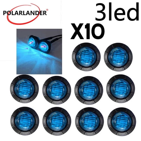 10pcs 24V 3LED 3-4In Round Crystal Light Truck Side Light