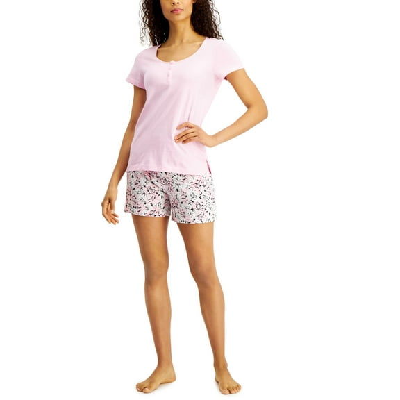 allbrand365 designer brand Henley And Shorts Cotton Pajama Set Womens