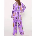 thumbnail image 2 of Music Life Silky Pajamas for Women Long Sleeve Matching Pajama Set 2 Pieces Nightwear with Side Pockets Lavender XS, 2 of 4