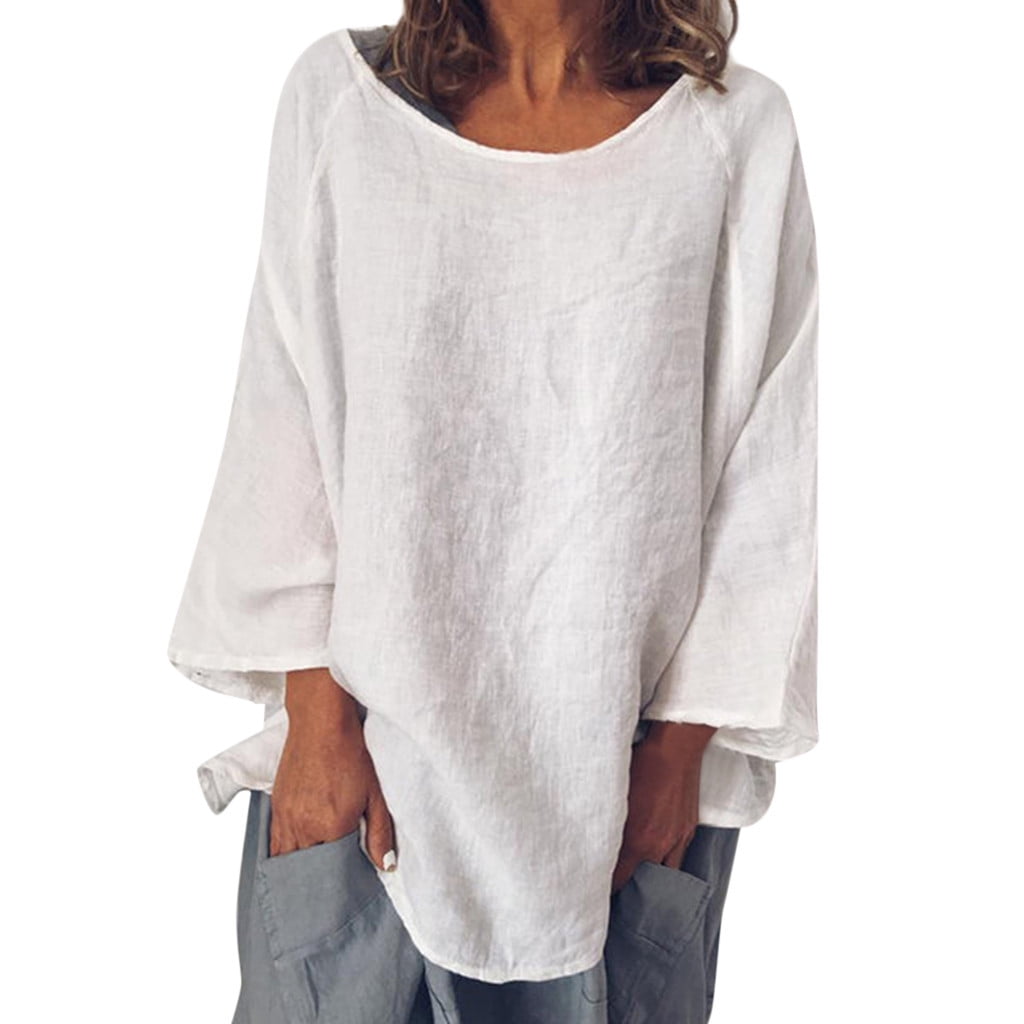 Womens Casual O-Neck 3/4 Sleeve Solid 