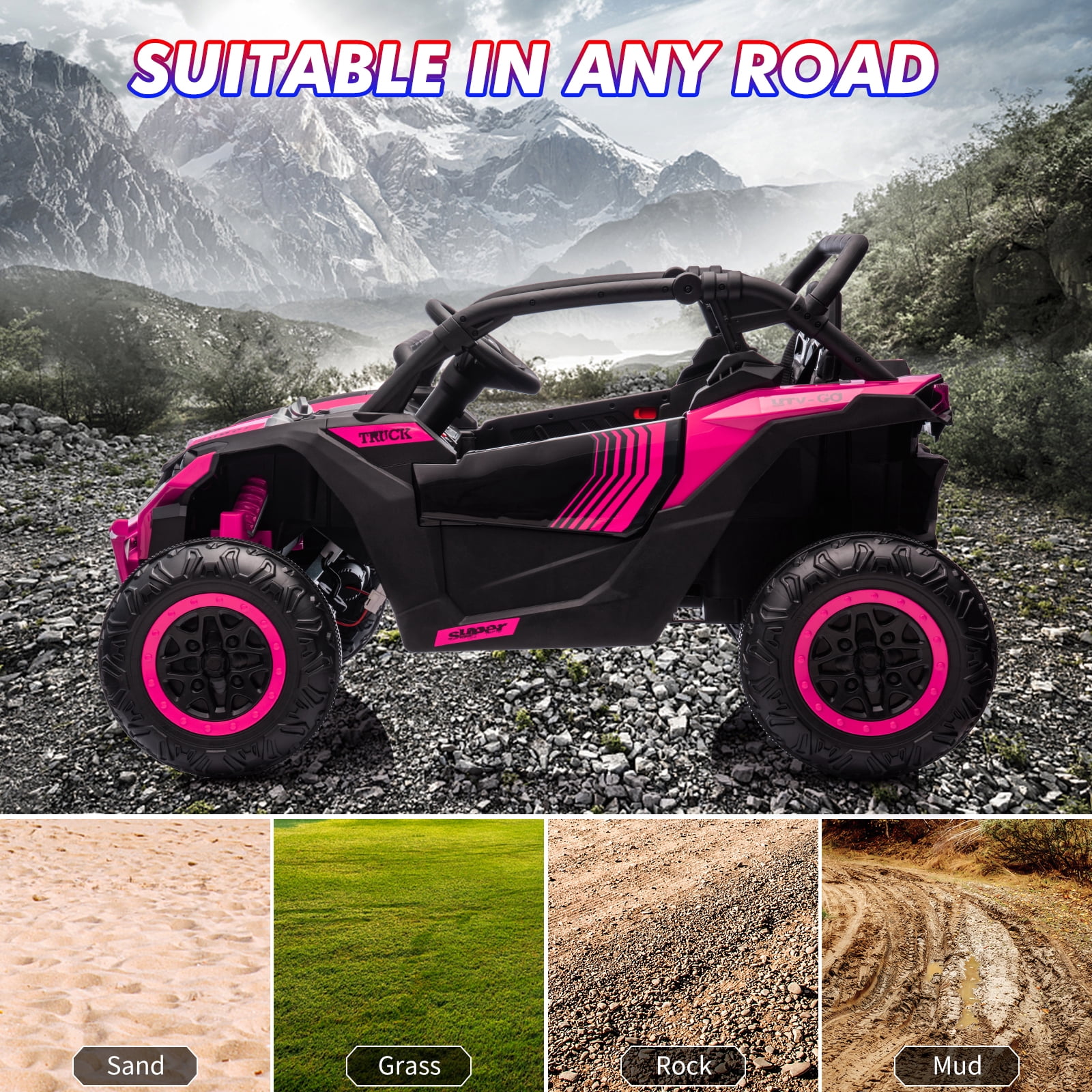 CazToi 24V 7 AH 4WD Battery Powered 2 Seater Ride On Car Off-Road Electric UTV with Remote for Kids