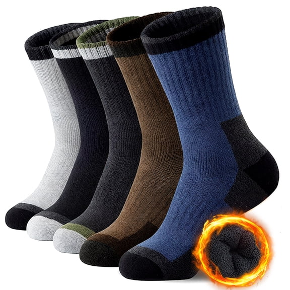 Amaopus 5 Pairs Merino Wool Hiking Socks for Men, Thick, Warm, Thermal Winter Crew Socks for Cold Weather