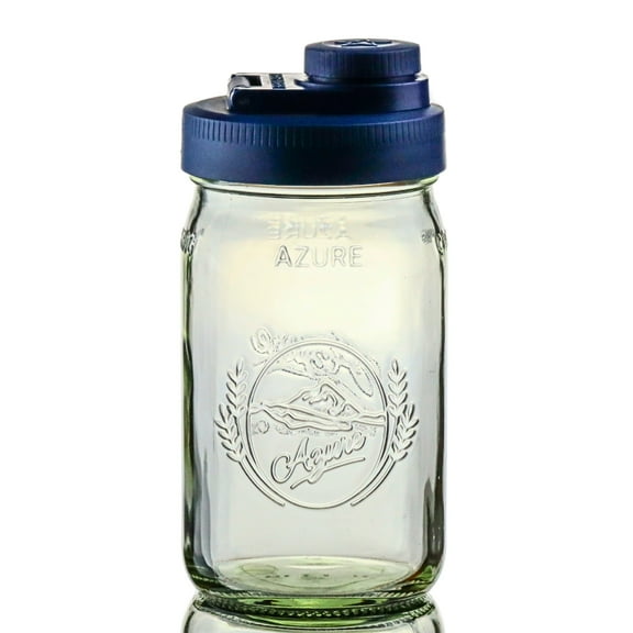 Brewing America 32 oz 1 Quart Blue Glass Mason Drinking Jars with Lid