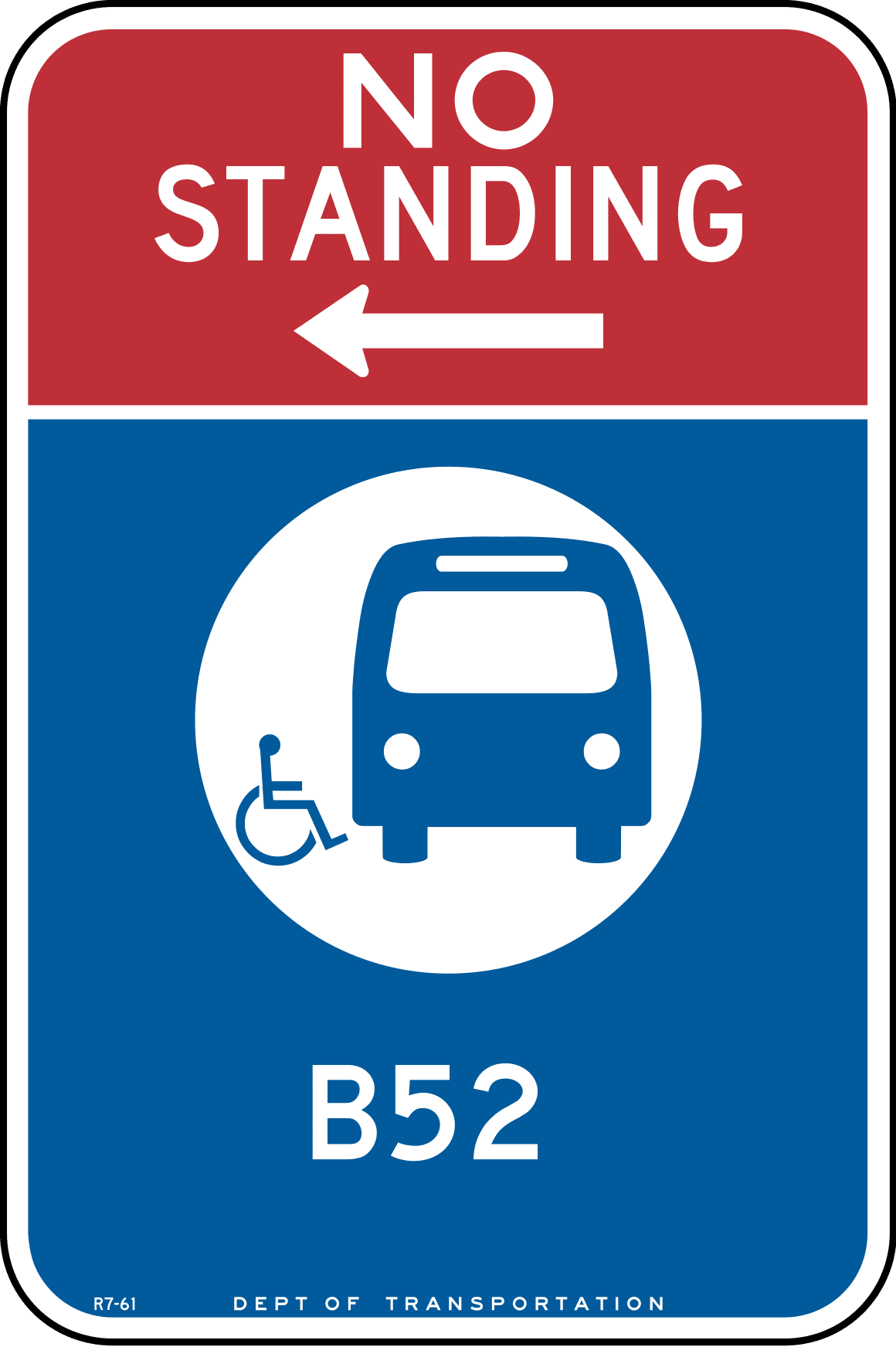 Traffic Signs No standing, bus stop with bus route, New York City 12