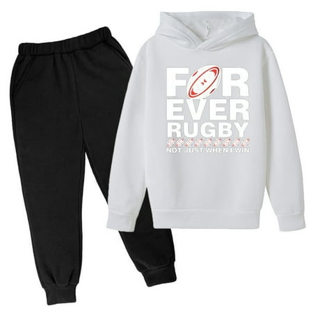 

New Hooded Football Personality Letter Printed Hoodie Pants Children s Casual Fashion Trend Football Fans Sports Rugby Activity Boys Tuxedo Pants Boy 6 Month Clothes Dress with Suspenders Boy Outfits