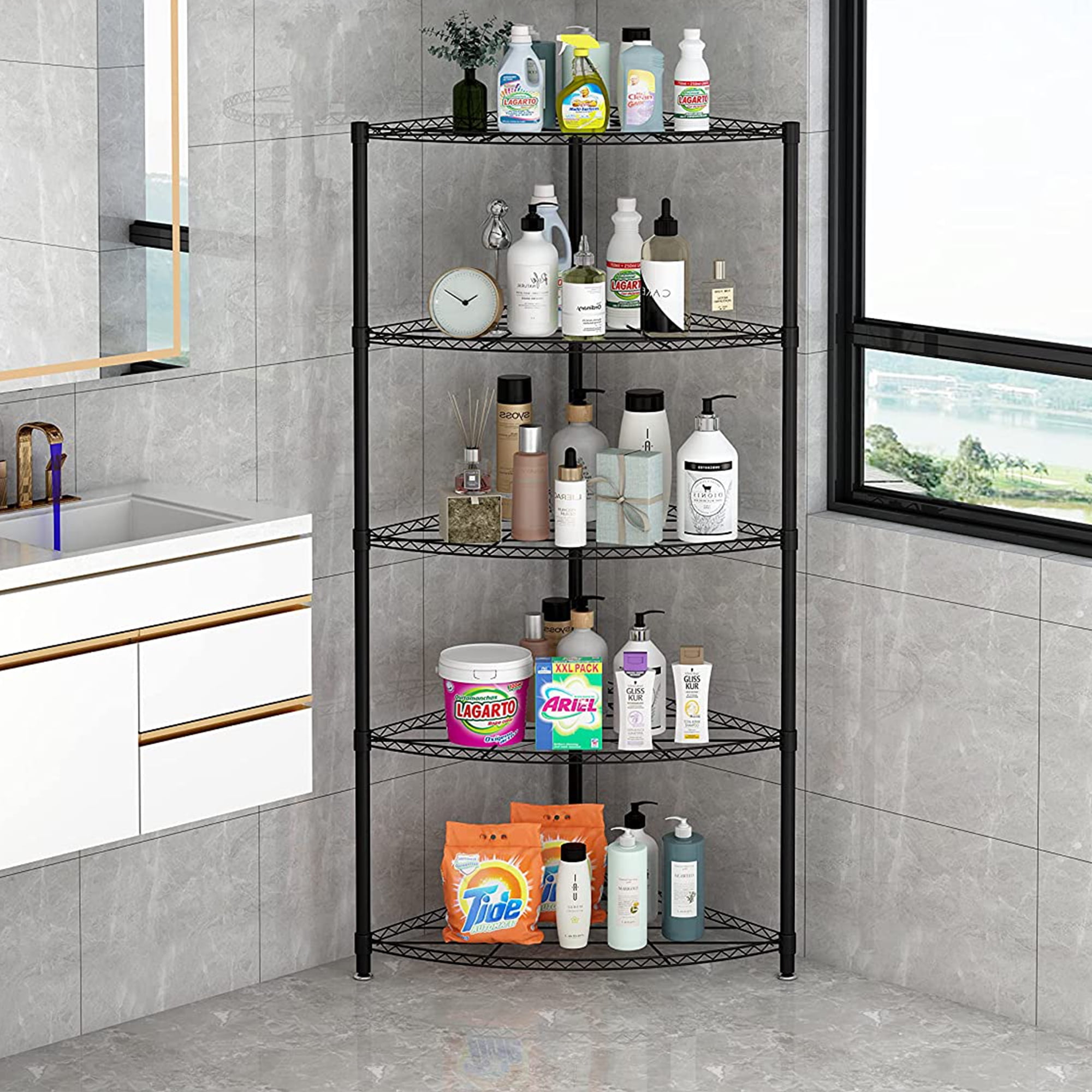paproos Corner Shelf Stand, 5 Tier Metal Storage Rack, Space Saving