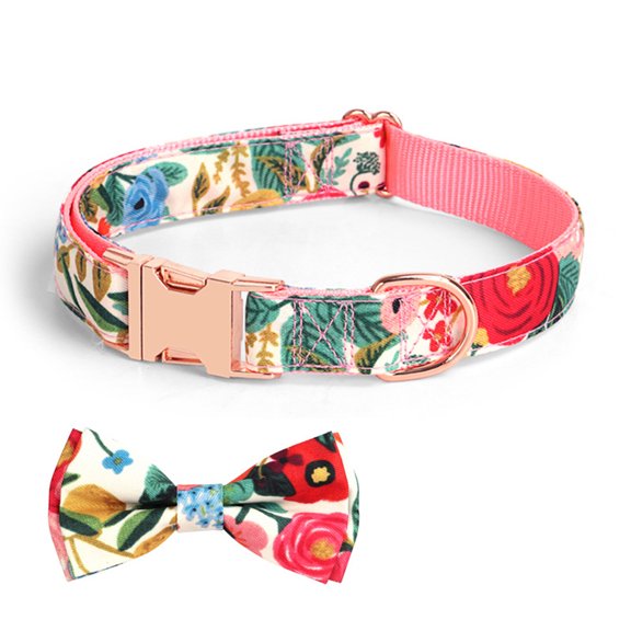 Soft Dog And Cat Collar Lead Knot Printed Checkered Girl Dog Collar Adjustable Dog Collar