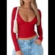 thumbnail image 1 of Tops de Escote en V Profundo para Mujer, Camisetas de Larga A , Camisetas de Punto Ajustadas, Camisetas de Moda de Otoño para Salir, Ropa Rojo S, 1 of 7