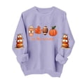 thumbnail image 4 of KEGIRLOM Oversized Halloween Thanksgiving Crewneck Sweatshirt, Pumpkin Fall Graphic Sleeve Print, Spooky Season Casual Outfit Purple Pullover, 4 of 5