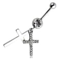 thumbnail image 3 of SmartBy Rhinestone Double Cross Dangle Navel Belly Button Barbell Ring Body Piercing Jewelry, 3 of 6