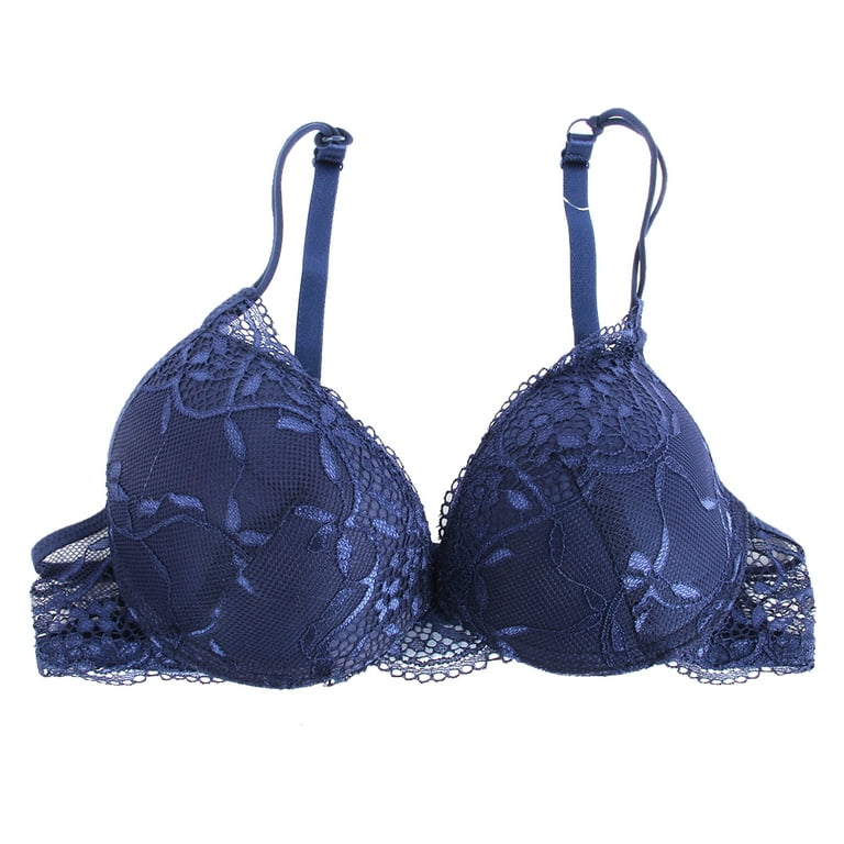 New Women Cute Sexy Underwear Satin Lace Embroidery Bra Sets With Panties  Blue B36 