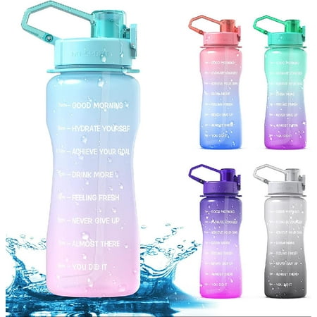 

64oz Half Gallon Water Bottle with Straw & Time Marker Leakproof BPA Free Tritan Water Jug Motivational Water Bottle with Handle For Outdoor Fitness Gym (Green/Pink Gradient 64oz)
