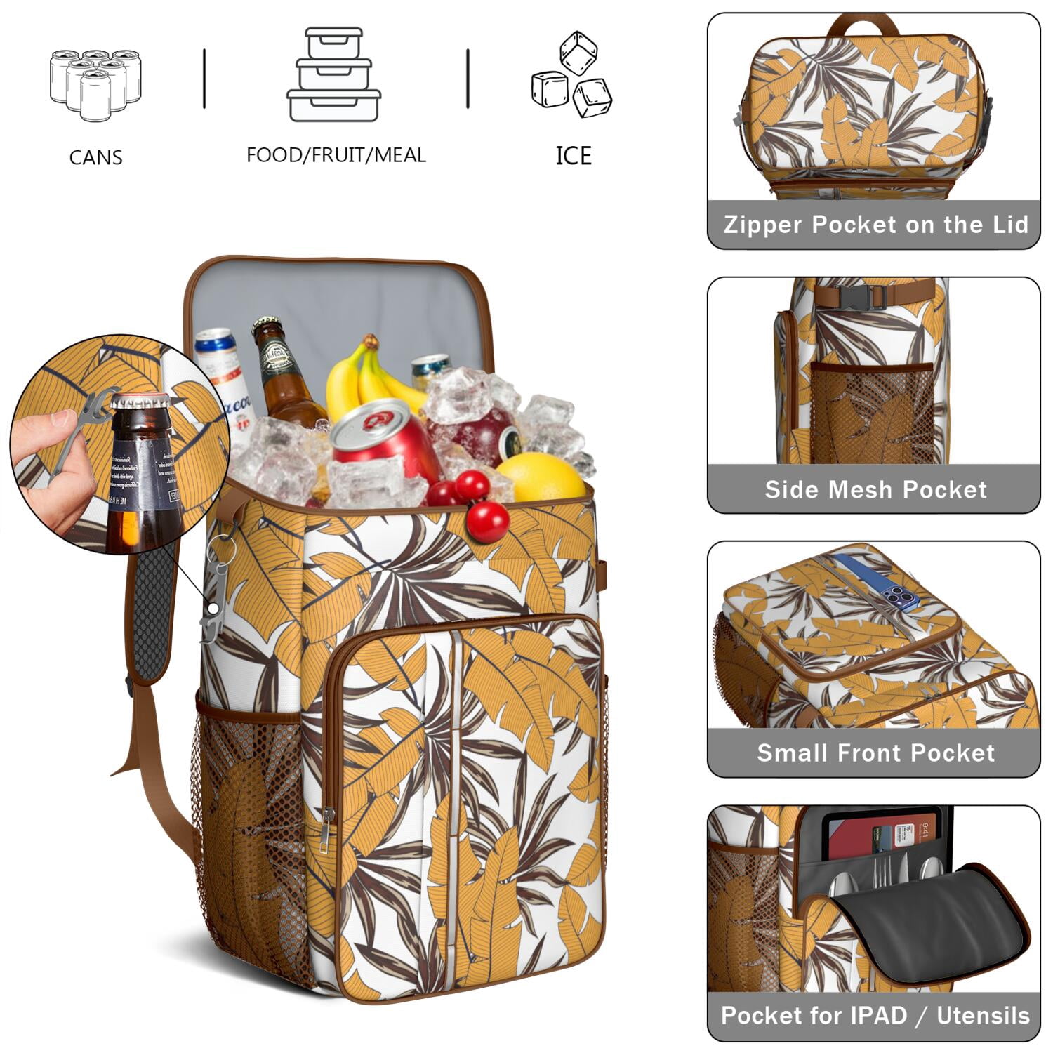 Retro Hawaiian Floral Insulated Backpack Cooler - 20L, Keeps Cold 20 Hours, Perfect for Summer Outings