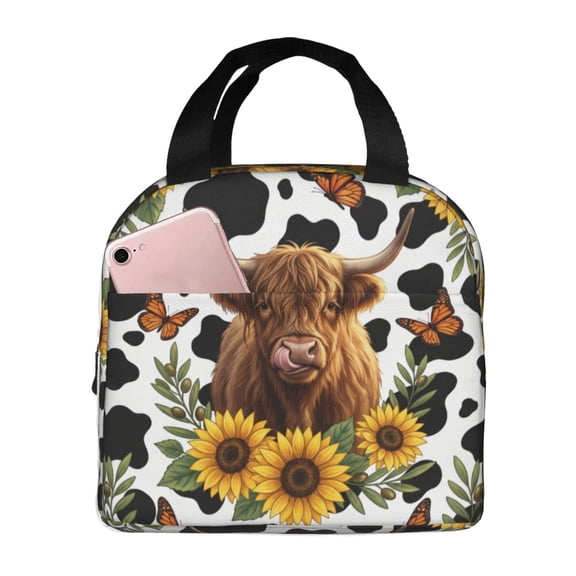 Highland Cow Lunch Bag For Women Insulated Cows Print Lunchbox Cooler Reusable Large Containers Tote Bag For Women Men Work Office Travel Picnic