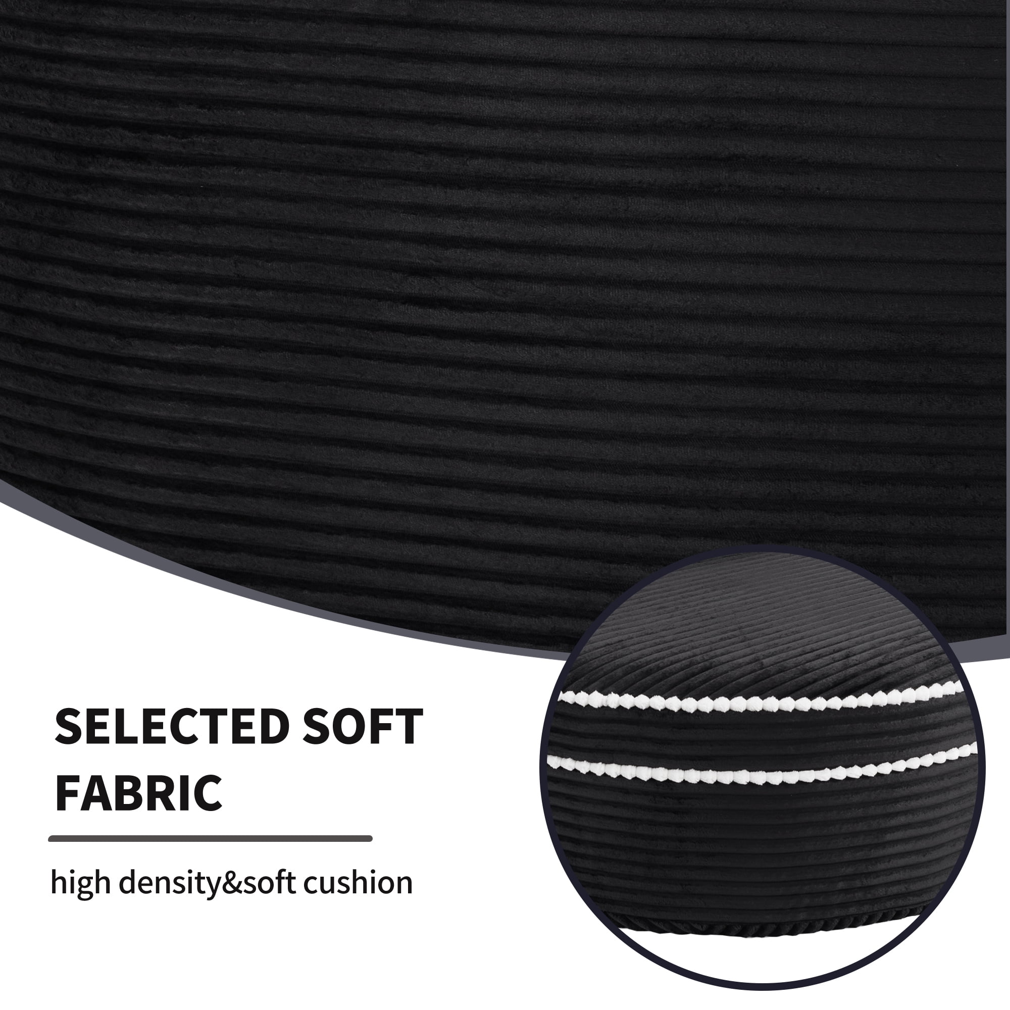 Leumius Oversized Round Chaise Lounge Chair Indoor, Upholstered Sofa Bed With Deep Seat and Cupholders,Cozy Boneless Chaise with High Density Memory Foam for Living Room,No Assembly,Black