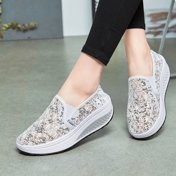 Zapatos de mujer, cuñas poco profundas, zapatos mecedores, suela gruesa, zapatos deportivos informales para caminar Wmkox8yii sa3204