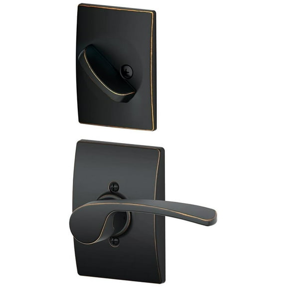 Schlage F59 Merano With Century Rose Left Hand Interior Active Trim with 12326 Latch and 10027 Strike Aged Bronze Finish