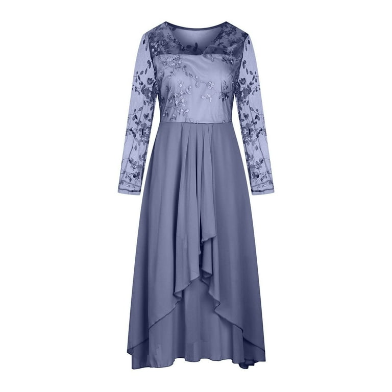 Dorkasm Cocktail Dresses for Women 2024 Mother of The Bride Dresses Tea  Length Long Sleeves Formal Chiffon Dresses Blue M - Walmart.com