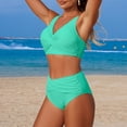 thumbnail image 4 of Mceream Fashion Women's Sleeveless Solid Bikini Swimsuit Push-Up Padded Swimwear Swimsuit Blouse Pants V-Neck Knot Front Two-Piece Sets Mint Green XL, 4 of 9