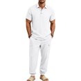 thumbnail image 7 of hotojiny Mens Summer 2 Piece Set Button Collared Short Sleeve Golf Shirt Cinch Bottoms Cargo Pants Walking Casual Outfits(White,X-Large), 7 of 7