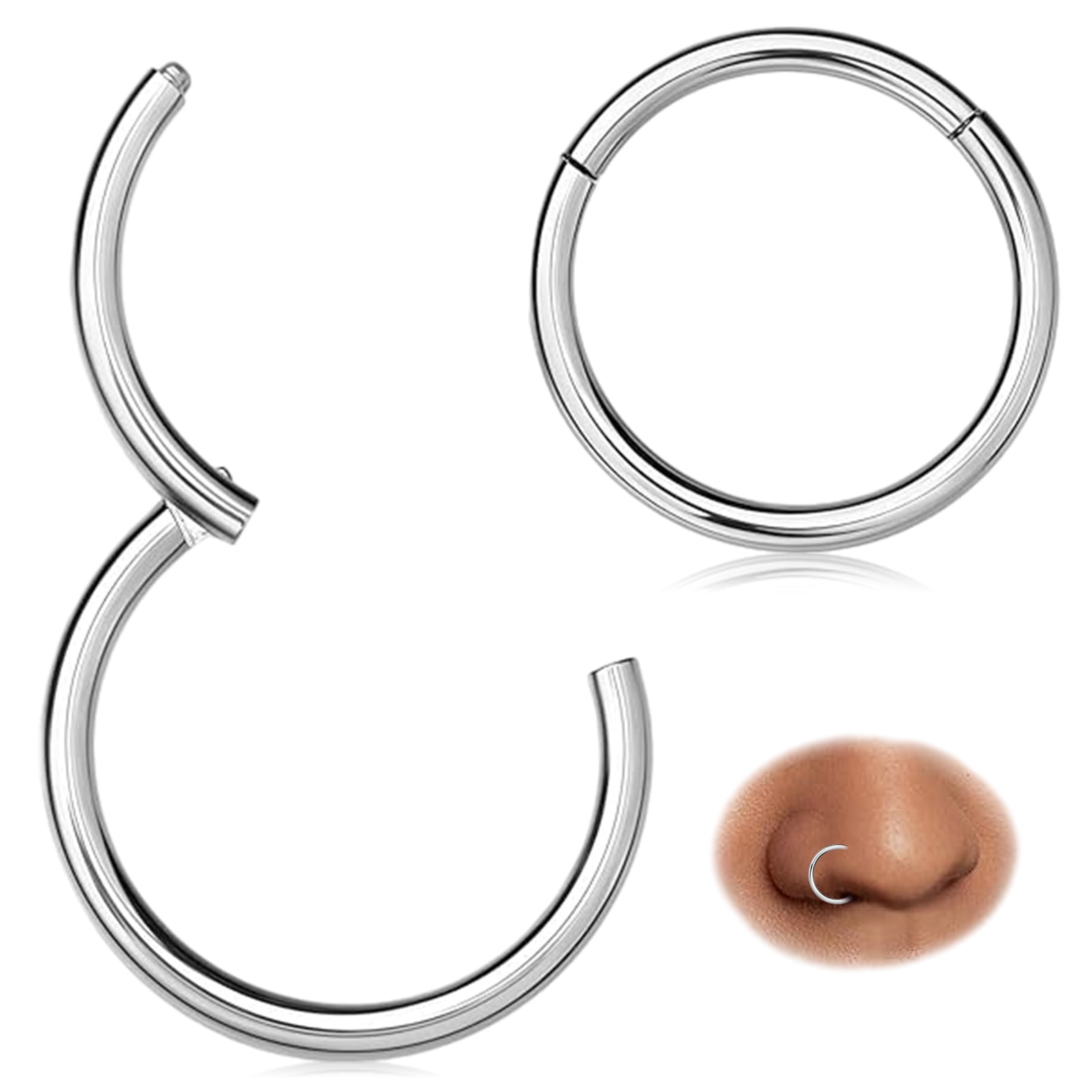 2 Pcs Nose 316L Surgical Steel Rings Hoop 6 7 mm 18G 16G Cartilage Earrings Ring Body Piercing Nose Rings Helix Cartilage Rook Earrings Hinged Nose