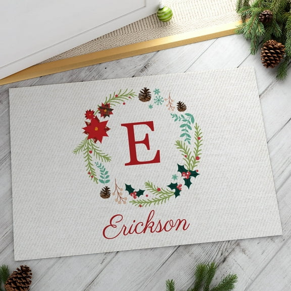 Holiday Wreath Personalized Doormat