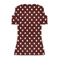 thumbnail image 4 of Women's Eyelet Cold Shoulder Tops Short Sleeve V Neck Polka Dots Print Elegant Casual Dressy Tees Blouses (2XL, Wine), 4 of 6