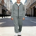 thumbnail image 3 of 2 Piece Boys Zip Up Athletic Sweatsuit Hoodie Jacket and Joggers Sweatpants Lightweight Fleece Sportswear Set for Kids (Grey, 6-7 Years), 3 of 6