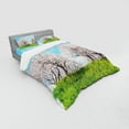 thumbnail image 3 of Ambesonne Tree Bedding Set 3 Pcs, Japanese Spring Flowers, Twin, Aqua Pink Green, 3 of 3